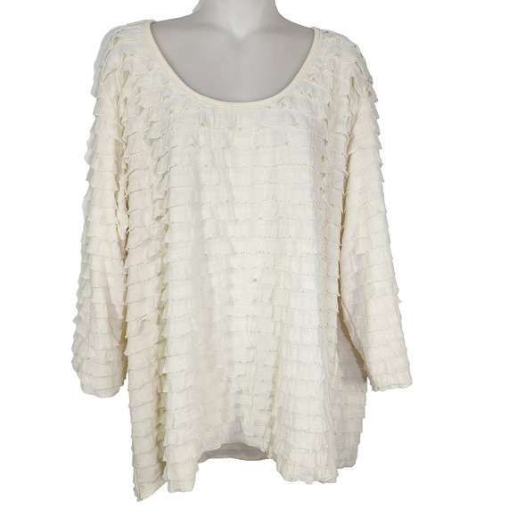 Slinky Brand Top Womens 2X Ivory Tiered Layered Ruffle Scoop Neck Boho Blouse 90 - Picture 1 of 11